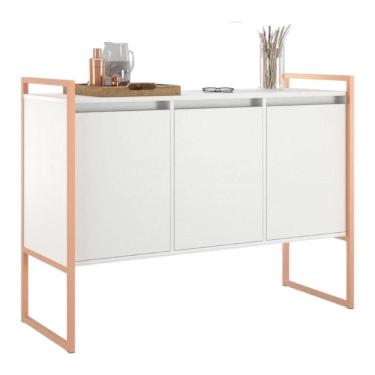 Imagem de Buffet Aparador Industrial 3 Portas Para Sala De Jantar Branco Cobre