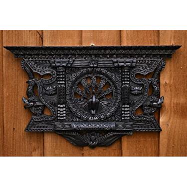 Imagem de Moldura de janela de madeira maciça pavão 40,6 cm Ankhi Jhyal Antique Architectural Excellence Wall Sculpture House Decoration Vintage Window - Feito à mão no Patrimônio Mundial, Nepal