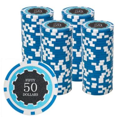 Imagem de Gamers Lounge Fichas de pôquer Eclipse 14 gramas (pacote com 100) - Composto de argila pesada ($50 azul claro)