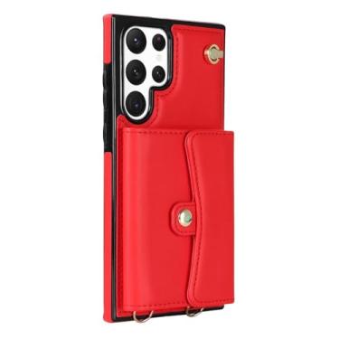 Imagem de HJZSZX Para Samsung A54 (5G) Cordão Couro Flip Phone Case Wallet Card Cover (Para Samsung A54 (5G)/Vermelho)