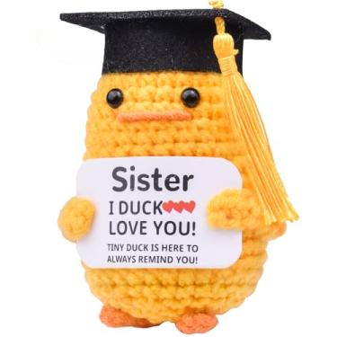 Imagem de MuMyer Pato engraçado de crochê de formatura, decorações de pato tricotadas feitas à mão com mini boné para estudantes universitários, Natal, aniversário, presente de formatura (G2)