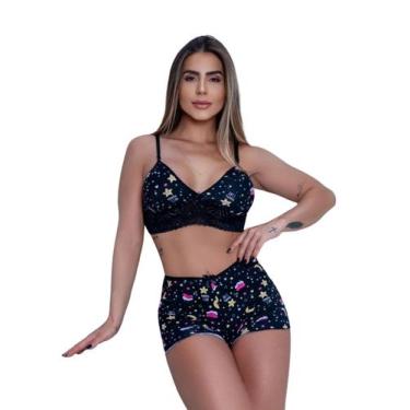 Imagem de Kit Até 2 Short Doll Lara Estampado Tecido Romantic com Renda e Ajuste