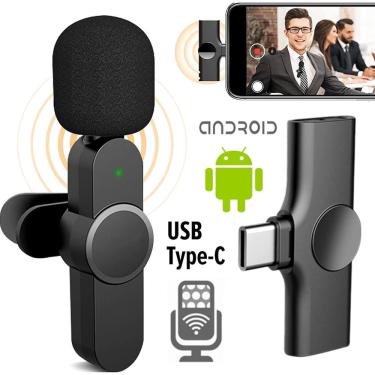 Imagem de Microfone Sem Fio De Lapela Para Celular Android Universal Usb Tipo C Profissional Gravação De Vídeo A Distância Live