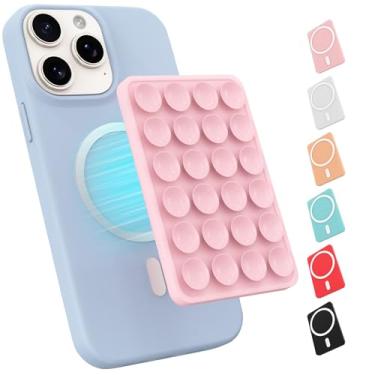 Imagem de Suporte de telefone com sucção magnética para capa MagSafe, suporte aderente de silicone para iPhone, selfie/vídeo removível com as mãos livres para TikTok e Instagram Influencer/Creator (rosa claro)