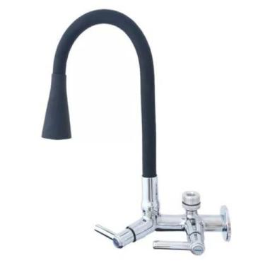 Imagem de 2163 C80 Torneira Gourmet Bica Móvel Parede Cozinha Tubo Cone Preto Fl