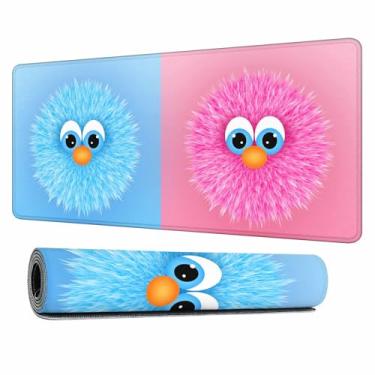Imagem de Y YIHANGBEST Mouse pad fofo de personagens de desenho animado fofo azul rosa Kawaii desenhos de animais grande teclado de mesa completo mousepad para computador, casa, escritório 35,4 x 15,17 cm