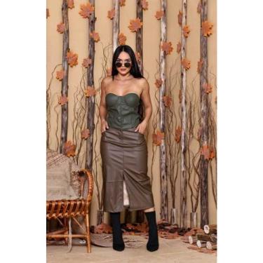 Imagem de Saia Tubinho Longa Feminina Courinho Premium Moda - NoBrand, Marrom, G