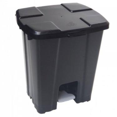 Imagem de Lixeira Plástica Preta Quadrada com Pedal 30 Litros - P30P - JSN