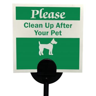 Imagem de SmartSign (Pacote com 20) Placa "Please Clean Up After Your Pet Yard com estaca", plástico HDPE de 16 mm de espessura, verde/branco com símbolo de cachorro, placas de 10 x 10 cm com kit de estacas de