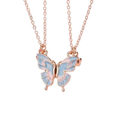 Imagem de HWJQ Colar de borboleta BFF para 2 colares de borboleta combinando com pingente de animal, borboletas, melhores amigos, gargantilha para mulheres e homens, joias da amizade, Middle, Zinco, Sem Pedra