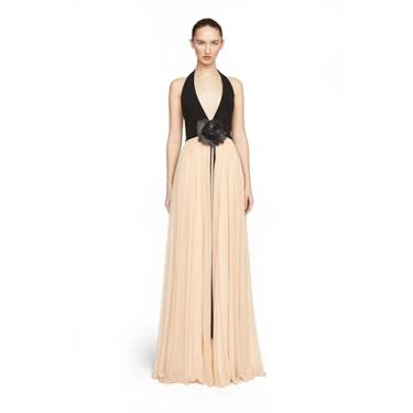 Imagem de HALSTON Vestido feminino de crepe e chiffon Kinslee, Preto/Nude, 50