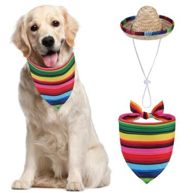 Imagem de PUPTECK Cachecol bandana mexicano Dia dos Mortos com lindo chapéu sombrero para cães, fantasias de Halloween, suprimentos de decoração para cães pequenos, médios e grandes, presentes para meninos e