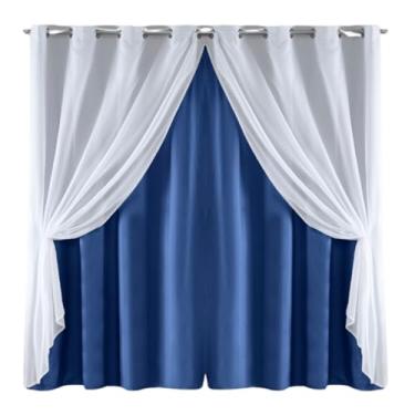 Imagem de Cortina Simples Microfibra com Voil 170 Fios 3,00M x 2,20M com Bainha e Ilhós para Varão (AZUL ROYAL)
