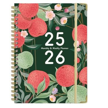 Imagem de Agenda 2025-2026, agenda mensal diária de 12 meses de julho de 2025 a junho de 2026, 21,6 cm x 15,7 cm, caderno espiral de capa dura com marcadores, fecho elástico, bolso interno para material escolar