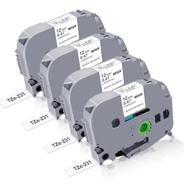 Imagem de Fita de etiqueta TZe-231 12 mm de substituição para Brother Label Maker Tape 12 mm 0,47 branco laminado TZ-231 TZe231 TZ para Brother P Touch PT-H110 PTD210 D220 D400 D600 1280, 4PK