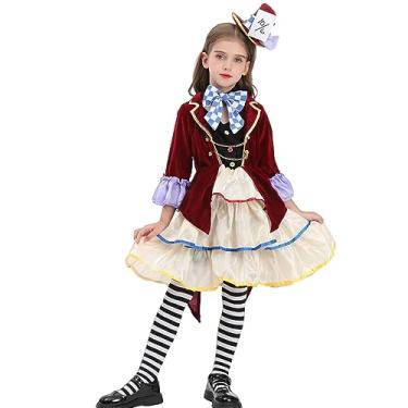 Imagem de NSPSTT Fantasia de Halloween para meninas, vestido de princesa Wendy, fantasia de rainha de copas, fantasia de Chapeleiro Maluco, Vinho tinto, GG