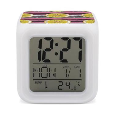 Imagem de RTFGHJS Despertador amarelo fatias de limão colorido despertador pequeno visor LED despertador digital relógio compacto relógio eletrônico para quartos cabeceira mesa prateleira tamanho único