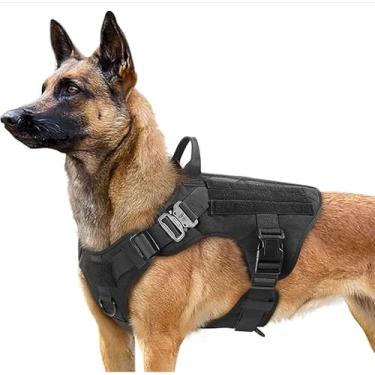 Imagem de Peitoral tático para cães médio e grande, resistente, com alça, colete de serviço sem puxão, raça grande, colete militar ajustável para treinamento, caça, caminhada, preto, M