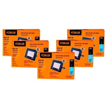 Imagem de Kit 5 Refletor Led 100w Ip65 6.500k Bivolt Foxlux