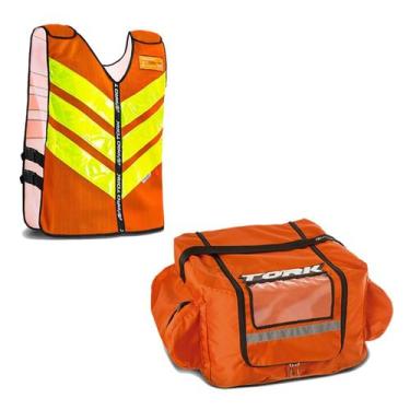 Imagem de Kit Motoboy Mochila Térmica 12 Marmitas + Colete Refletivo - PRO TORK,