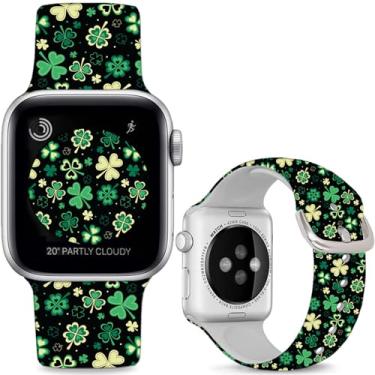 Imagem de Hepsun Pulseira de trevo amarelo e verde compatível com Apple Watch de 42 mm (séries 3 2 1) de 45 mm, 46 mm e 49 mm, pulseira de substituição de silicone macio compatível com iWatch séries 10, 9, 8, 7