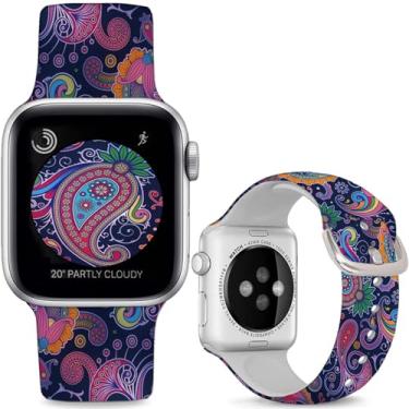 Imagem de Sjiangqiao Pulseiras de relógio de silicone macio compatíveis com Apple Watch SE séries 10, 9, 8, 7, 6, 5, 4, 3, 2 e 1 de 49 mm, 46 mm, 44 mm e 42 mm (série 3 2 1), para mulheres e homens.