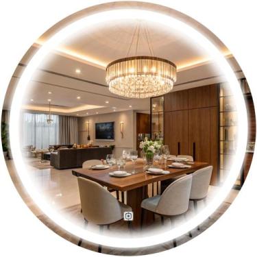 Imagem de Espelho Redondo Led 80x80Grande Jateado Lapidado BRANCO FRIO - Espaço 