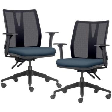 Imagem de Kit 2 Cadeiras de Escritório Giratória Diretor Flow F02 Base Preta Sin