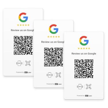 Imagem de HotLabel Pacote com 3 cartões Google Review – Branco – NFC Tap e QR Code – Inclui 3 links independentes (suporta 3 lojas diferentes ou mesmas) – compatível com todos os telefones – sem aplicativo