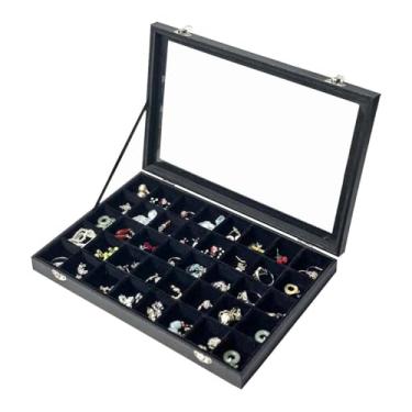 Imagem de Caixa de joias de 40 compartimentos com tampa transparente, organizador de joias, caixa de armazenamento, bandeja de exibição de joias, presentes para meninas e mulheres (grade-preta)