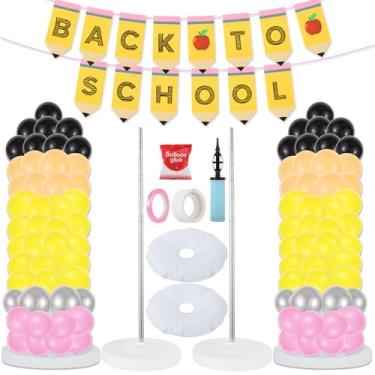 Imagem de Hlimior 192 peças de balões lápis de volta às aulas grande colorido kit de suporte amarelo preto prata rosa damasco balão para boas-vindas primeiro dia de aula decoração de festa em sala de aula (loão