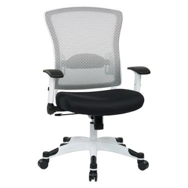 Imagem de SPACE Seating Costas de malha respirável e assento de malha acolchoada, braços ajustáveis, tensão de inclinação e suporte lombar com cadeira de gerentes de armação de nylon revestida branca, preta