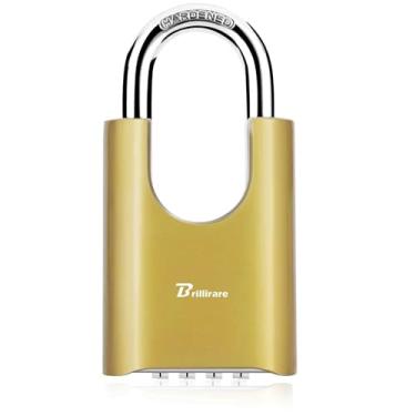 Imagem de Fechadura de combinação externa, cadeado de metal resistente de 4 dígitos, fechaduras de liga à prova de intempéries com manilha de aço endurecido longa, cadeados grandes de alta segurança para cercas