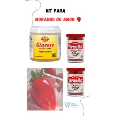 Imagem de Kit Morango Do Amor Xarope Glucose + 2 Corante Vermelho 5g - ARCOLOR
