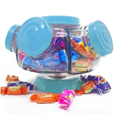 Imagem de Mini Baleiro Giratório Vidro Pequeno Antigo Bomboniere Azul