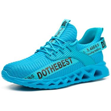 Imagem de Furuian Tênis de bico de aço para homens e mulheres, leve, confortável, à prova de perfuração, sem cadarço, indestrutível, para trabalho, Azul, 11 Women/9.5 Men