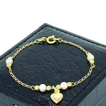 Imagem de Pulseira Infantil Pérolas E Coração Banho Ouro 18k 2186 - Très Chic Jo
