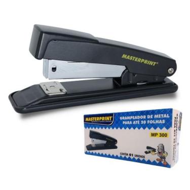 Imagem de Grampeador de Papel Metal Preto 20 Folhas Pequeno Resistente para Escr