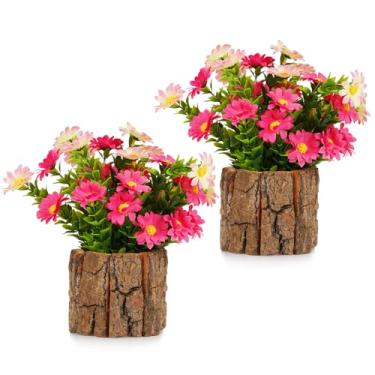 Imagem de Lilithye Flores artificiais de seda falsa, girassol, vaso de flores, pequeno, rústico, arranjos de flores artificiais para casa, ao ar livre, decoração de mesa, conjunto de 2 unidades (rosa 1)