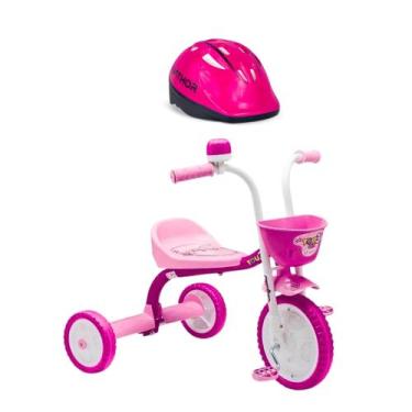 Imagem de Bicicleta Infantil Triciclo Motoca Rosa Capacete De Segurança Marca Na