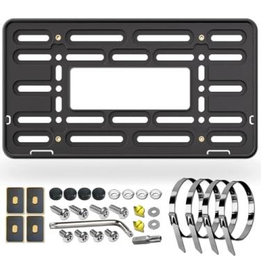 Imagem de BGGTMO Suporte de placa de carro frontal - Kit de montagem de etiqueta de carro com ferragens antifurto e laços de zíper de aço inoxidável - Suporte universal de plástico ABS com bordas elevadas e