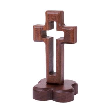 Imagem de IEUDNS Cruz de madeira para mesa, cruz de pé para prateleira, decoração católica, Base de Flor