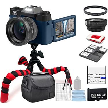 Imagem de eDealz Kit de câmera digital 4K de 56 MP, câmera vlogging para YouTube com tela flip, WiFi, lente grande angular e macro, cartão micro SD de 64 GB, tripé flexível de 12 polegadas, estojo de transporte