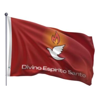 Imagem de Bandeira Divino Espírito Santo Pomba Branca Fogo Dupla Face Estampada Tamanho 70x100cm