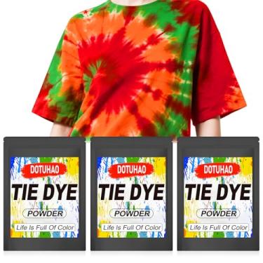 Imagem de DOTUHAO Kit de pó tie dye, 3 cores – vermelho, laranja, verde, corante de tecido, corantes permanentes e em pó, corantes criativos para roupas (3 cores, 60 g)