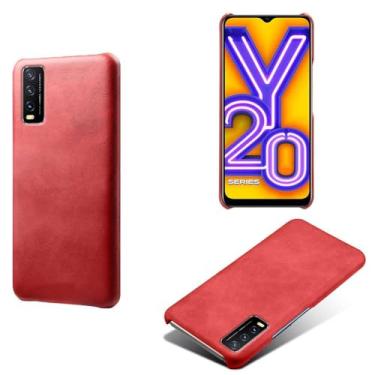 Imagem de Capa para vivo Y20 2021,Proteção contra quedas,Casca de volta de cor sólida simples,Design de couro de imitação de plástico-Red