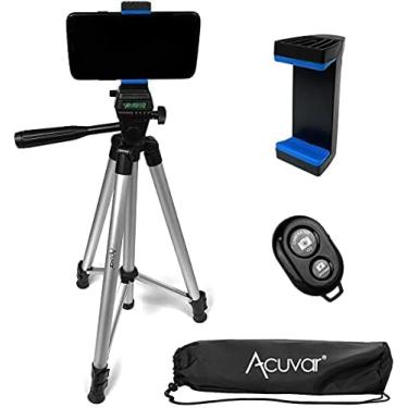 Imagem de Acuvar Tripé de smartphone/câmera de 50 polegadas serve para todos os smartphones iPhone 12 Max, 11 Pro Max, 11, Xs, Max, Xr, X 8, 8+, 7, 7 Plus, Android Note 10 (suporte universal + controle remoto)