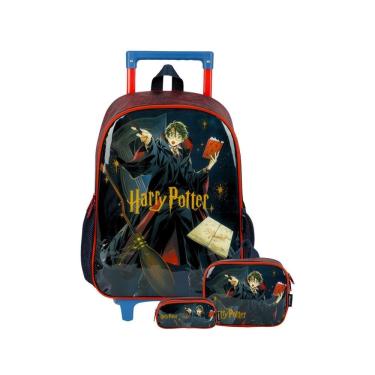 Imagem de Kit Mochila Rodas+Lancheira+Estojo Harry Potter - Vermelho