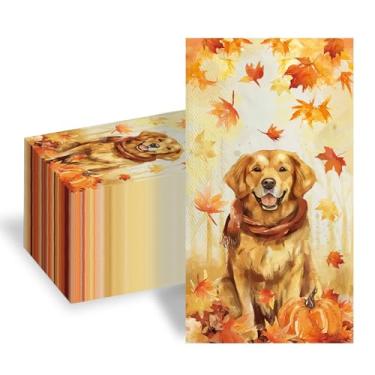 Imagem de 100 guardanapos Golden Retriever com folhas de bordo guardanapos de ação de graças de 3 camadas para decoupage toalhas de mão descartáveis para hóspedes para banheiro, casa, cozinha, mesa, colheita