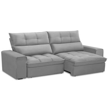 Imagem de Sofá Retrátil Reclinável Para Sala 3 Lugares 230cm Asaph F04 Veludo Cinza Claro - Lyam Decor